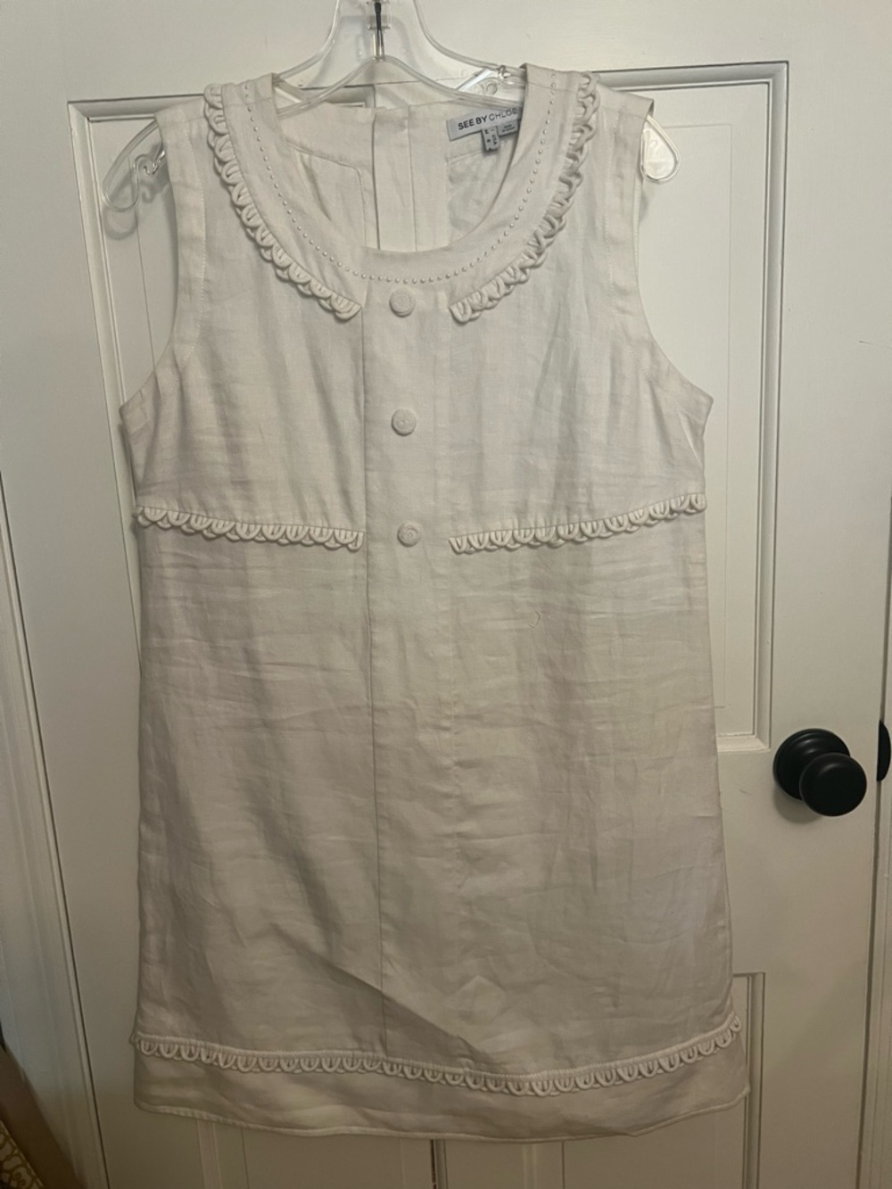 See By Chloe White Embroidered Neckline Dress